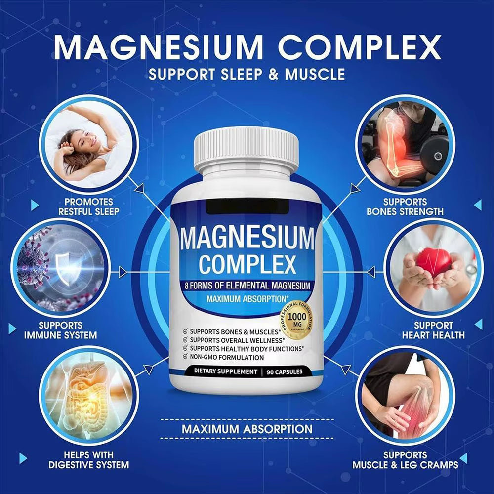 Magnesium Complex Capsules - Bone, Muscle & Heart Health Supplement, Sleep Support,Muscle Relaxation,Stress & Anxiety Relief